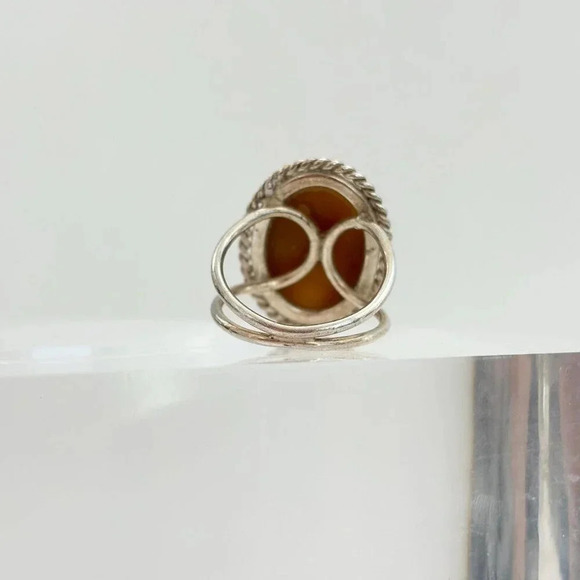 Honey Gold Natural Stone Rope Sterling Silver Unisex Cabochon Ring - sz 5.25 - Picture 5 of 10